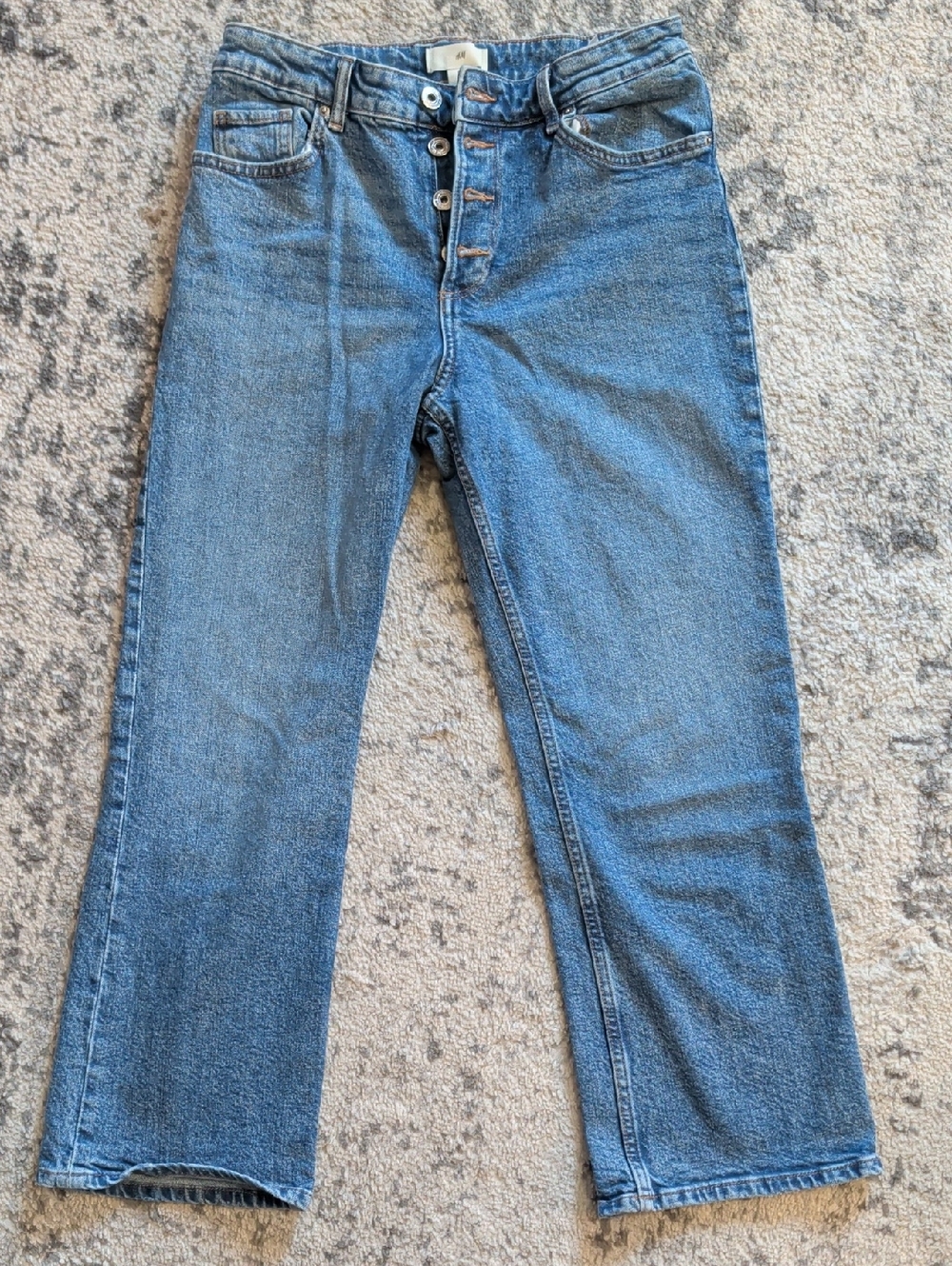 H&M Women's Straight-Leg Button-Fly Jeans in Blue